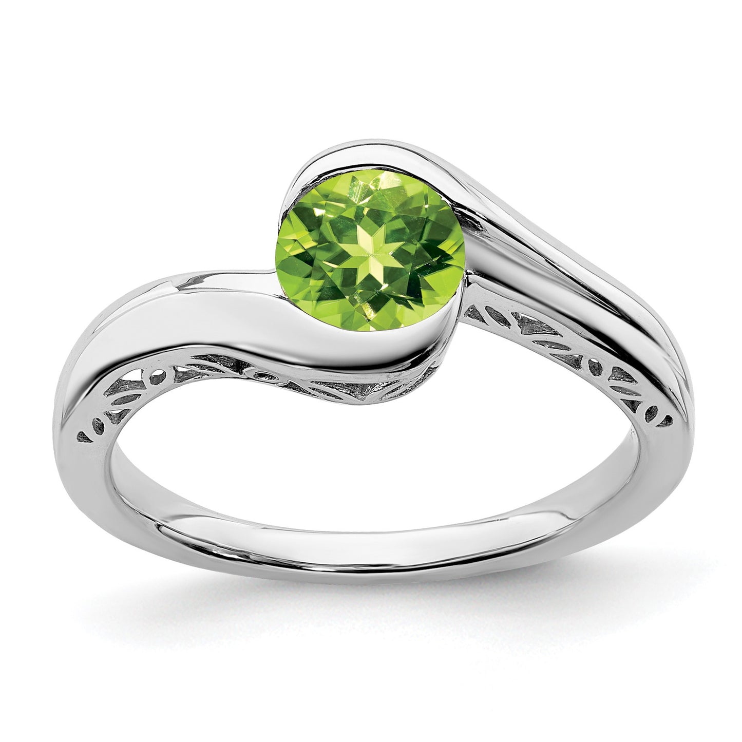 14k White Gold 6mm Round Peridot Bypass Ring