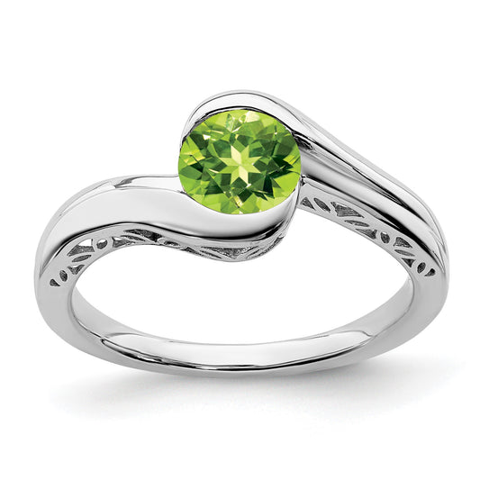 14k White Gold 6mm Round Peridot Bypass Ring