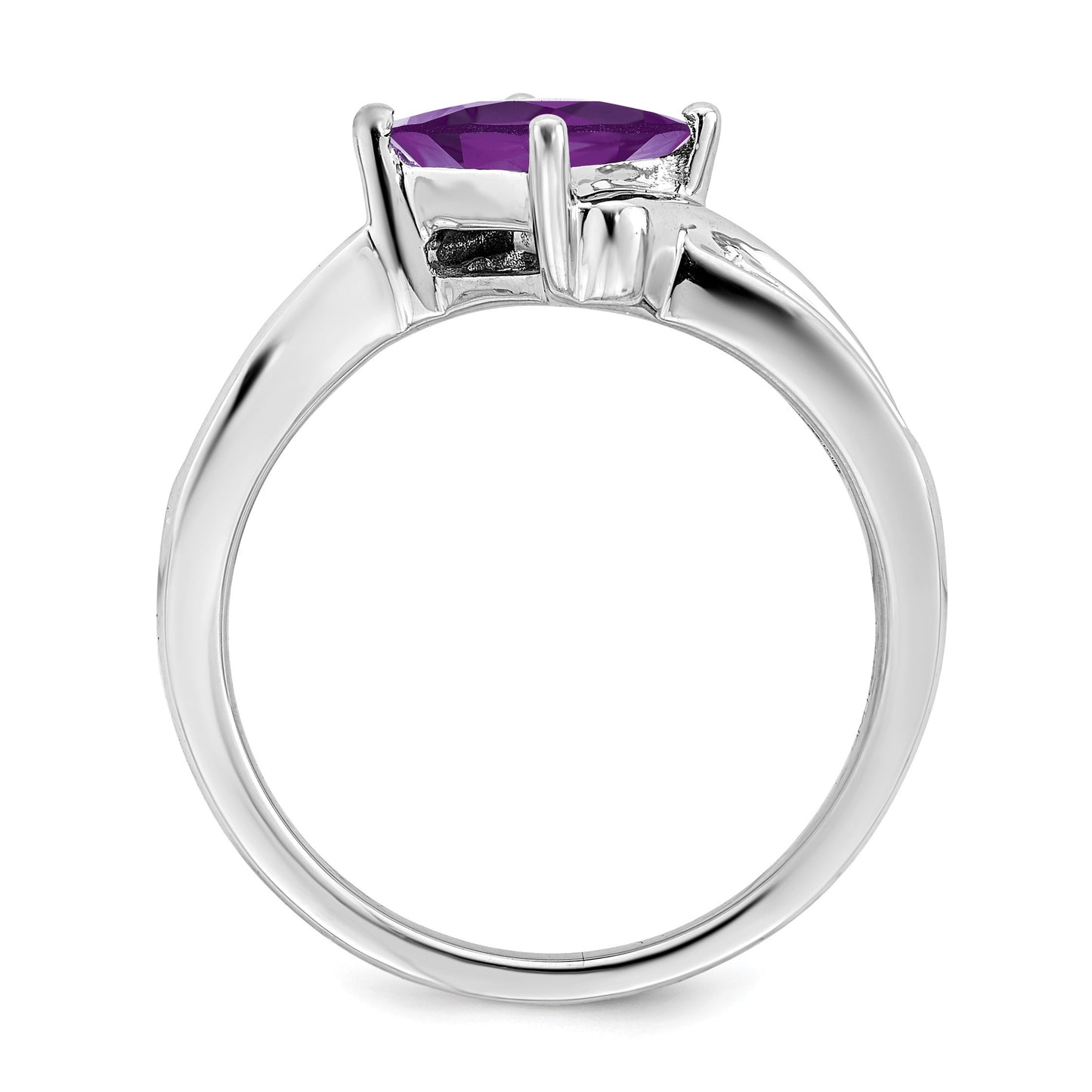 14k White Gold 6mm Square Amethyst and 1/8 carat Diamond Ring