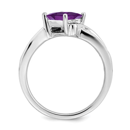 14k White Gold 6mm Square Amethyst and 1/8 carat Diamond Ring