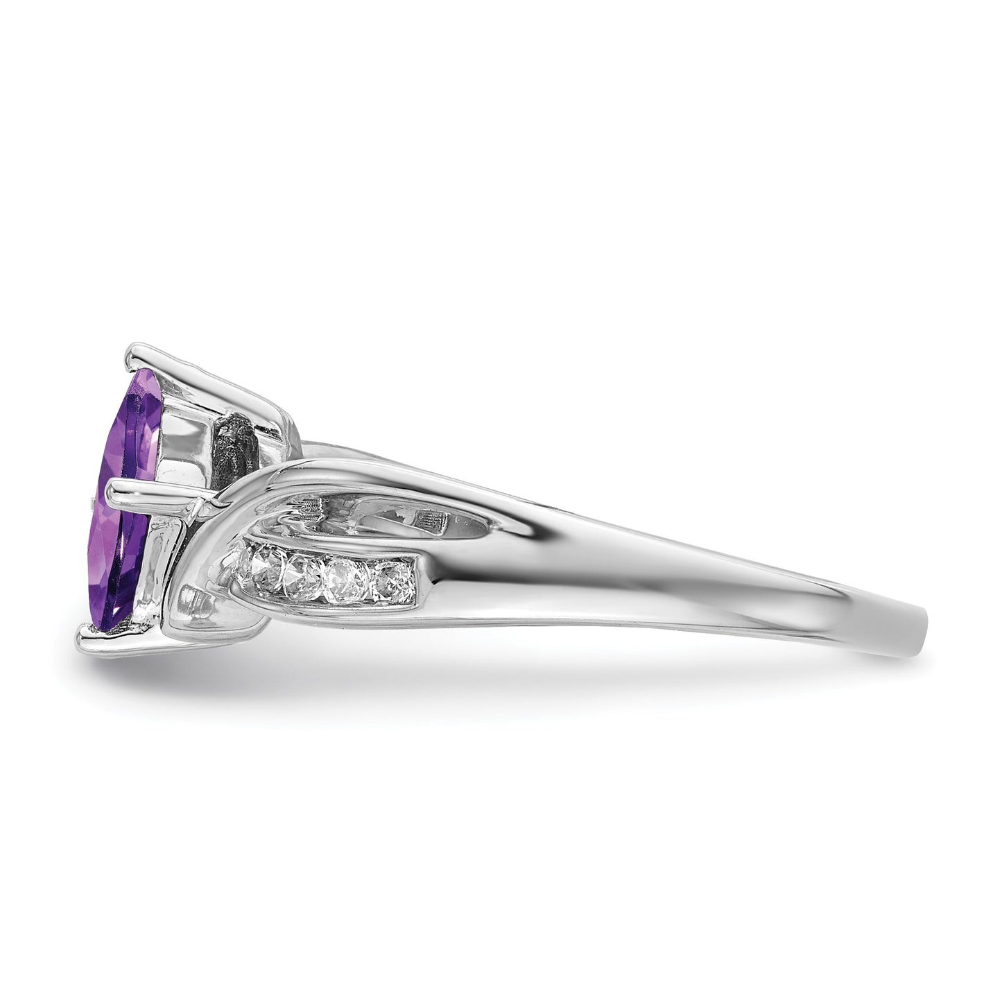 14k White Gold 6mm Square Amethyst and 1/8 carat Diamond Ring
