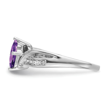 14k White Gold 6mm Square Amethyst and 1/8 carat Diamond Ring