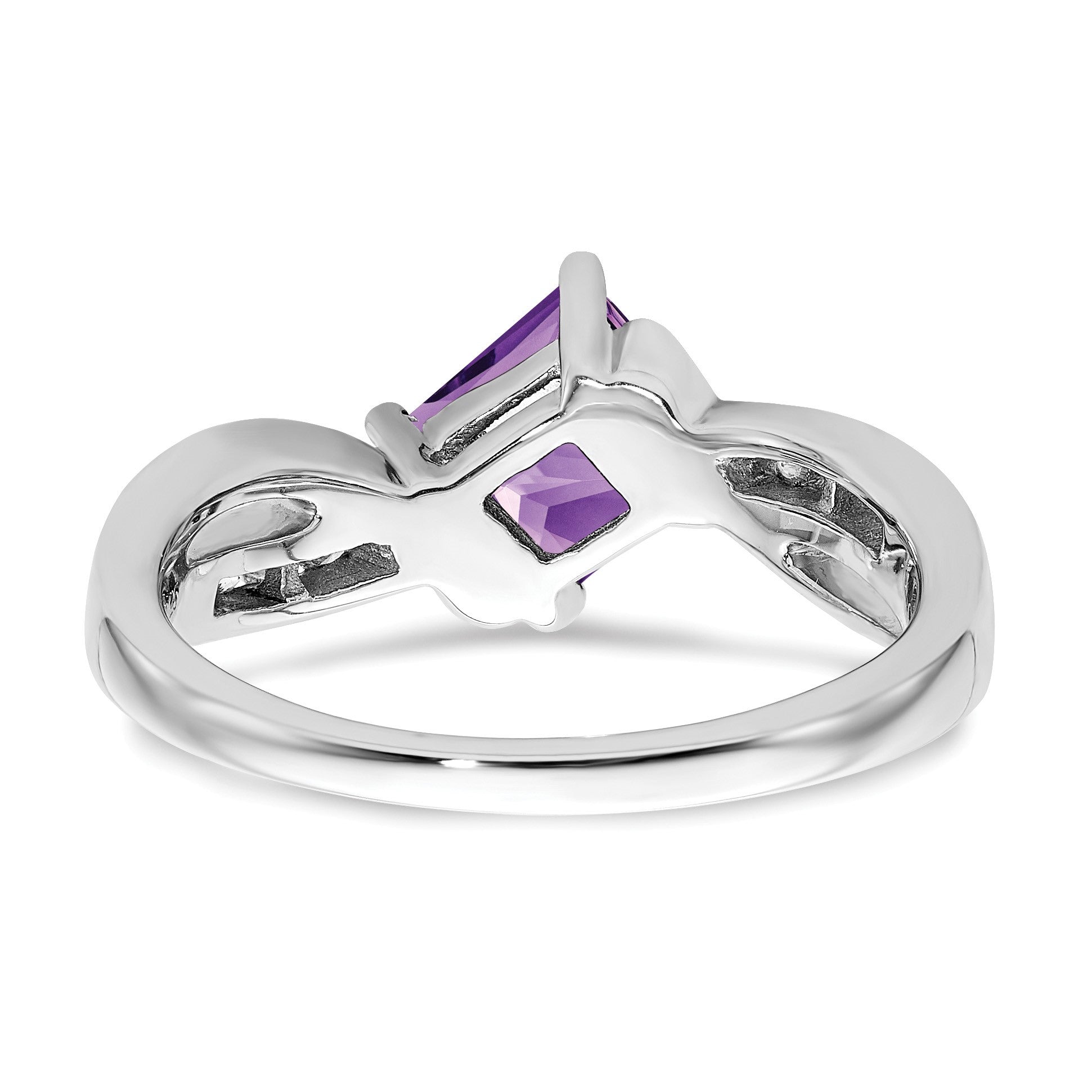 14k White Gold 6mm Square Amethyst and 1/8 carat Diamond Ring
