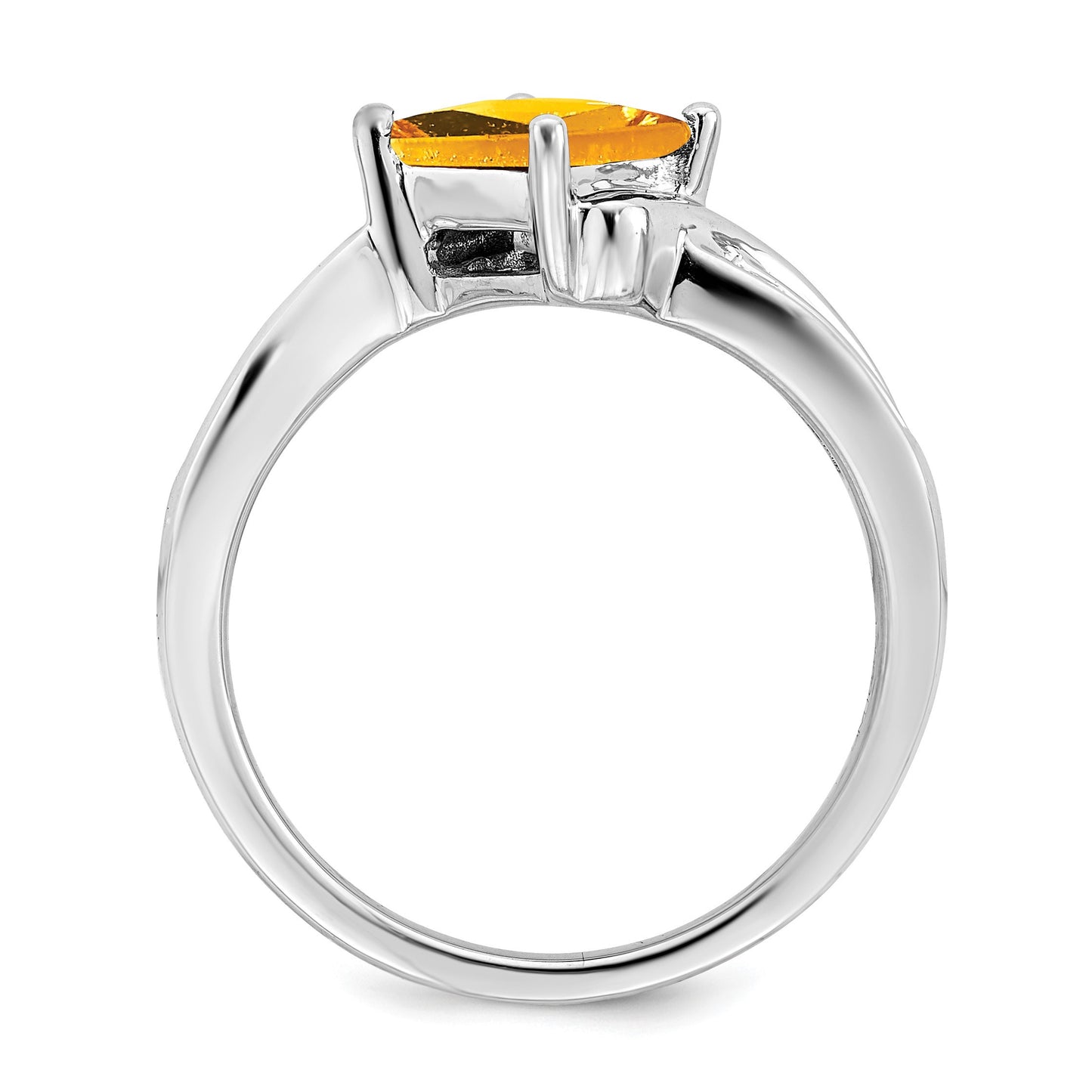 14k White Gold 6mm Square  Citrine and 1/8 carat Diamond Ring