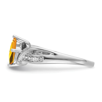 14k White Gold 6mm Square  Citrine and 1/8 carat Diamond Ring