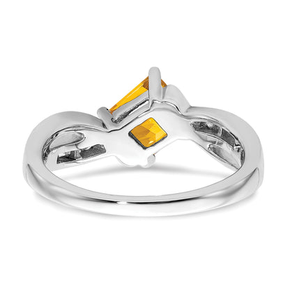 14k White Gold 6mm Square  Citrine and 1/8 carat Diamond Ring