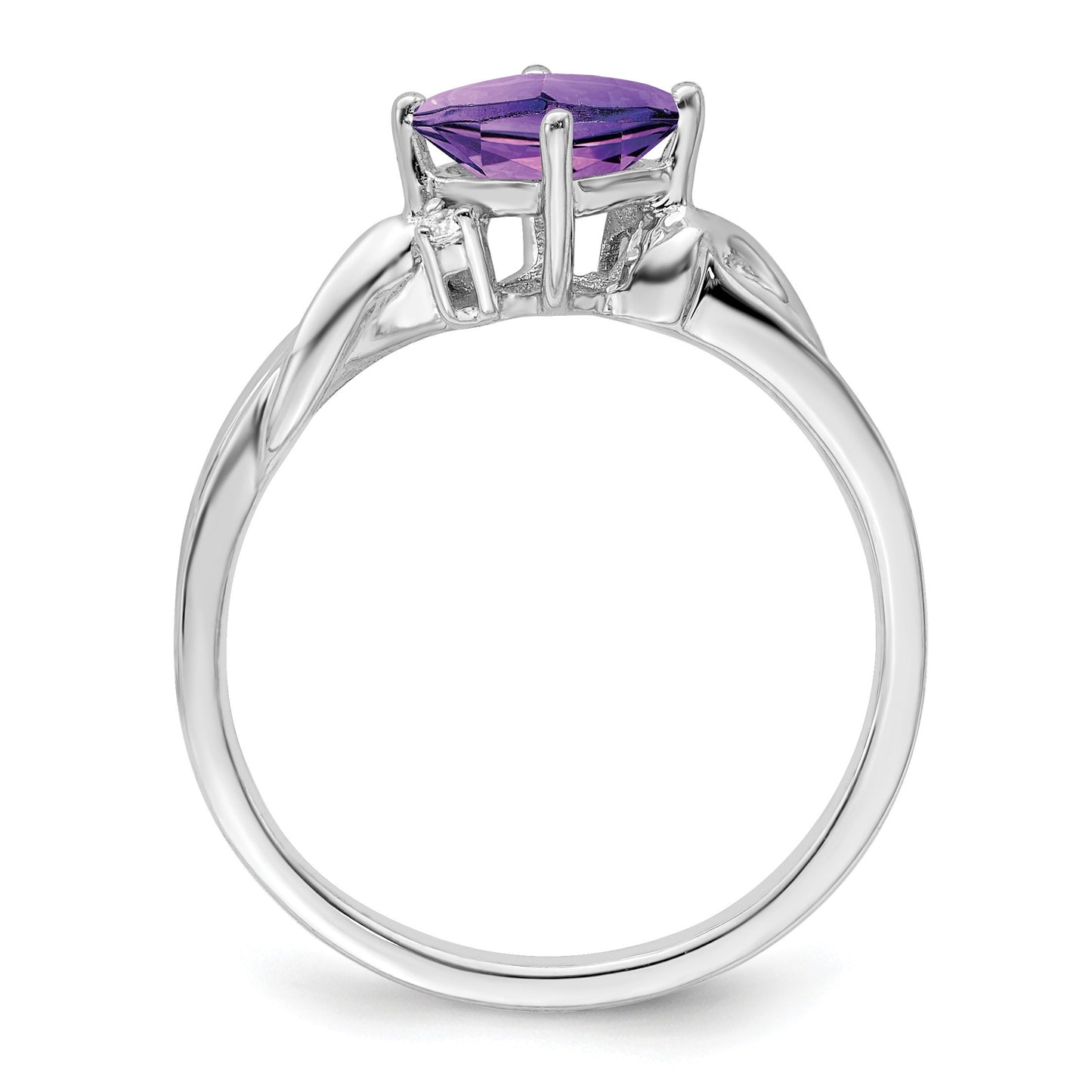 14k White Gold 6mm Cushion Amethyst and Diamond Ring