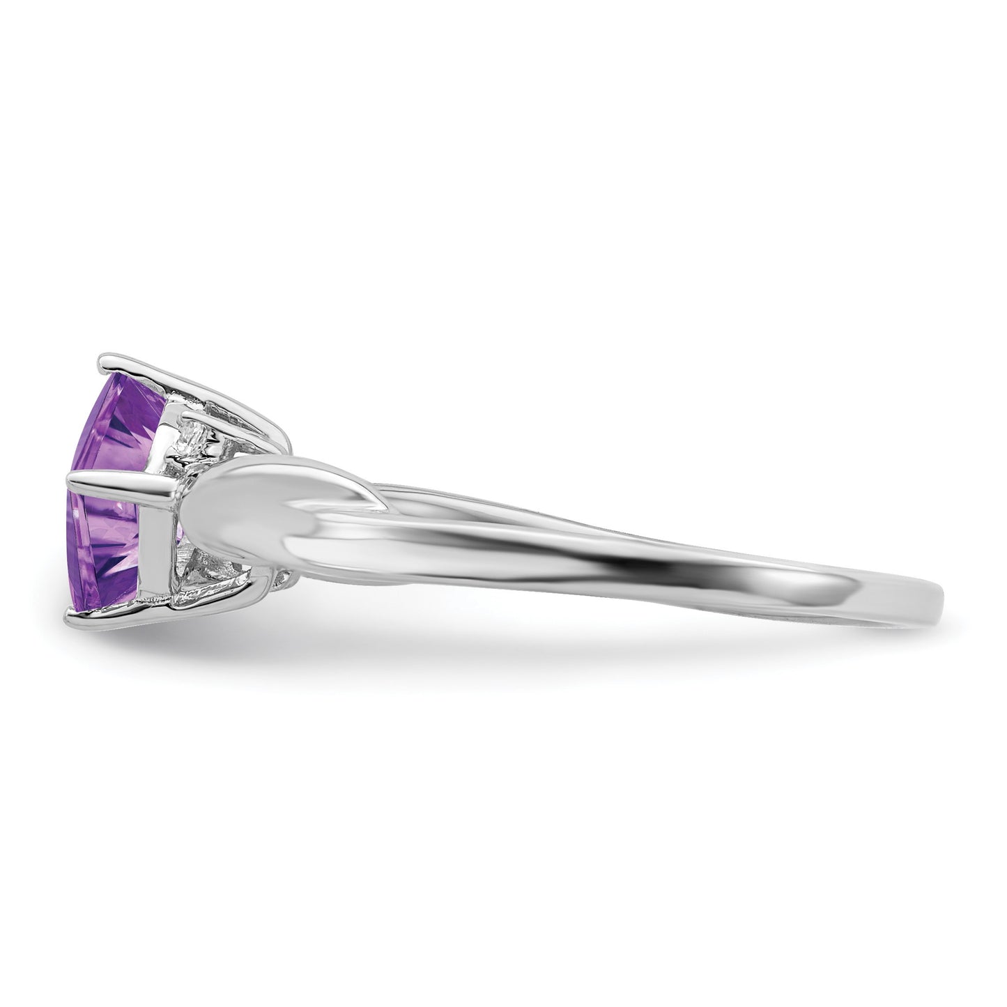 14k White Gold 6mm Cushion Amethyst and Diamond Ring