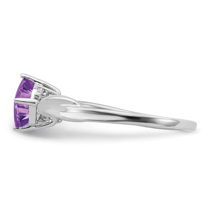 14k White Gold 6mm Cushion Amethyst and Diamond Ring