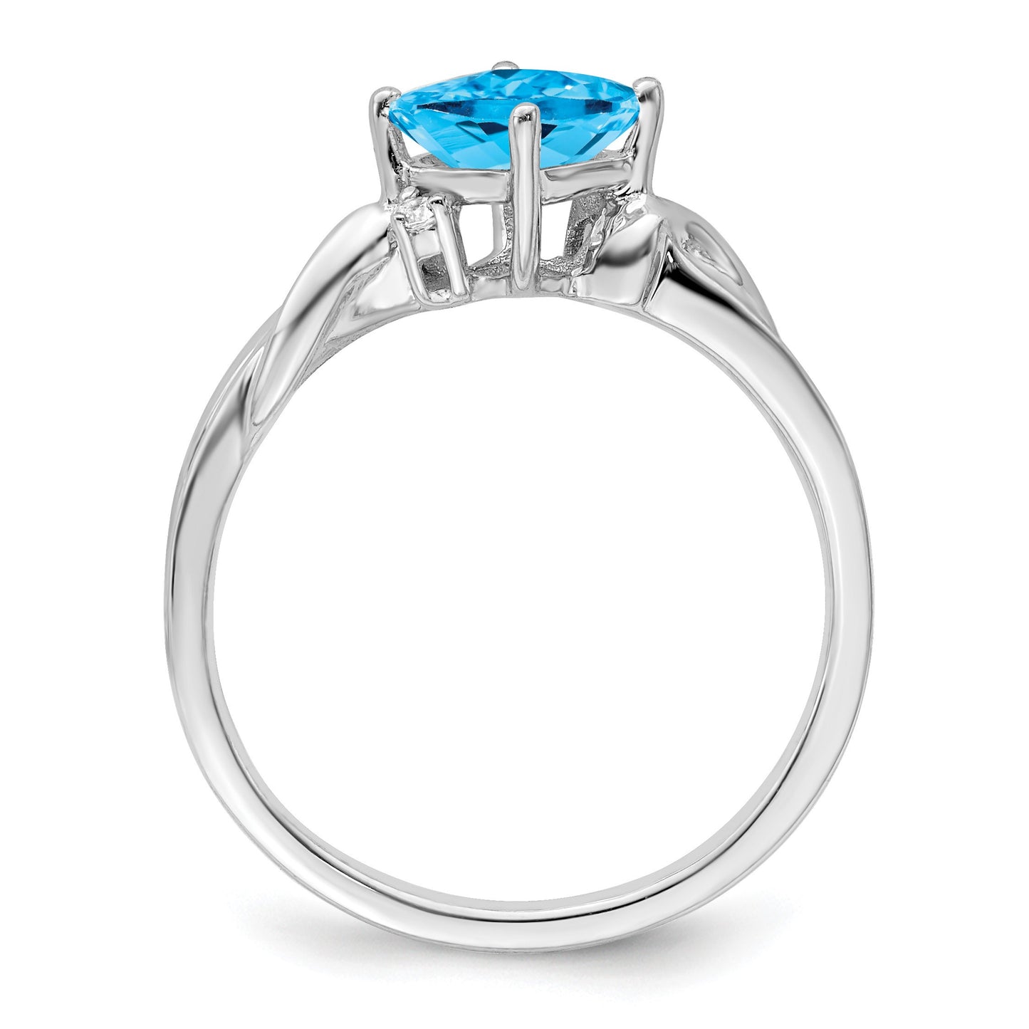 14k White Gold 6mm Cushion Blue Topaz and Diamond Ring