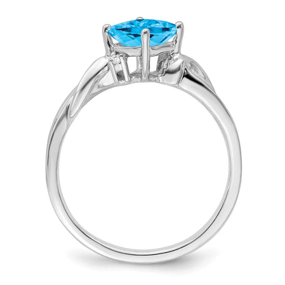 14k White Gold 6mm Cushion Blue Topaz and Diamond Ring