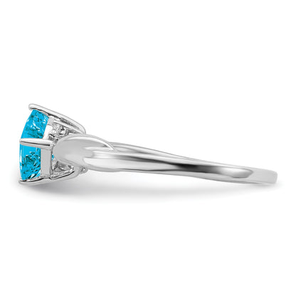 14k White Gold 6mm Cushion Blue Topaz and Diamond Ring