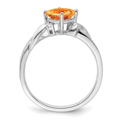 14k White Gold 6mm Cushion Citrine and Diamond Ring