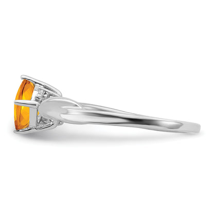 14k White Gold 6mm Cushion Citrine and Diamond Ring