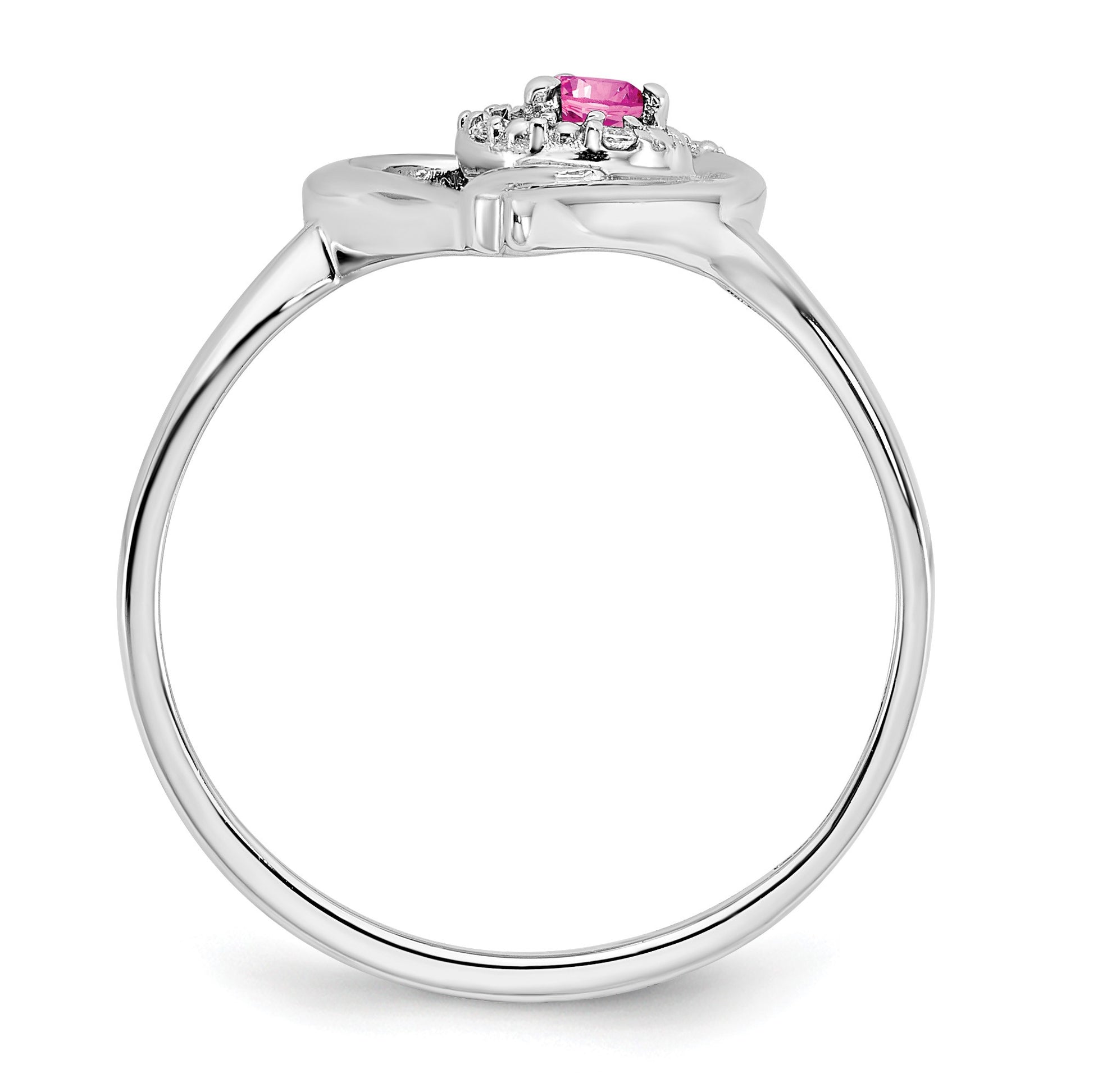14k White Gold 2.8mm Round Lab-Created Pink Sapphire and Diamond Heart Ring