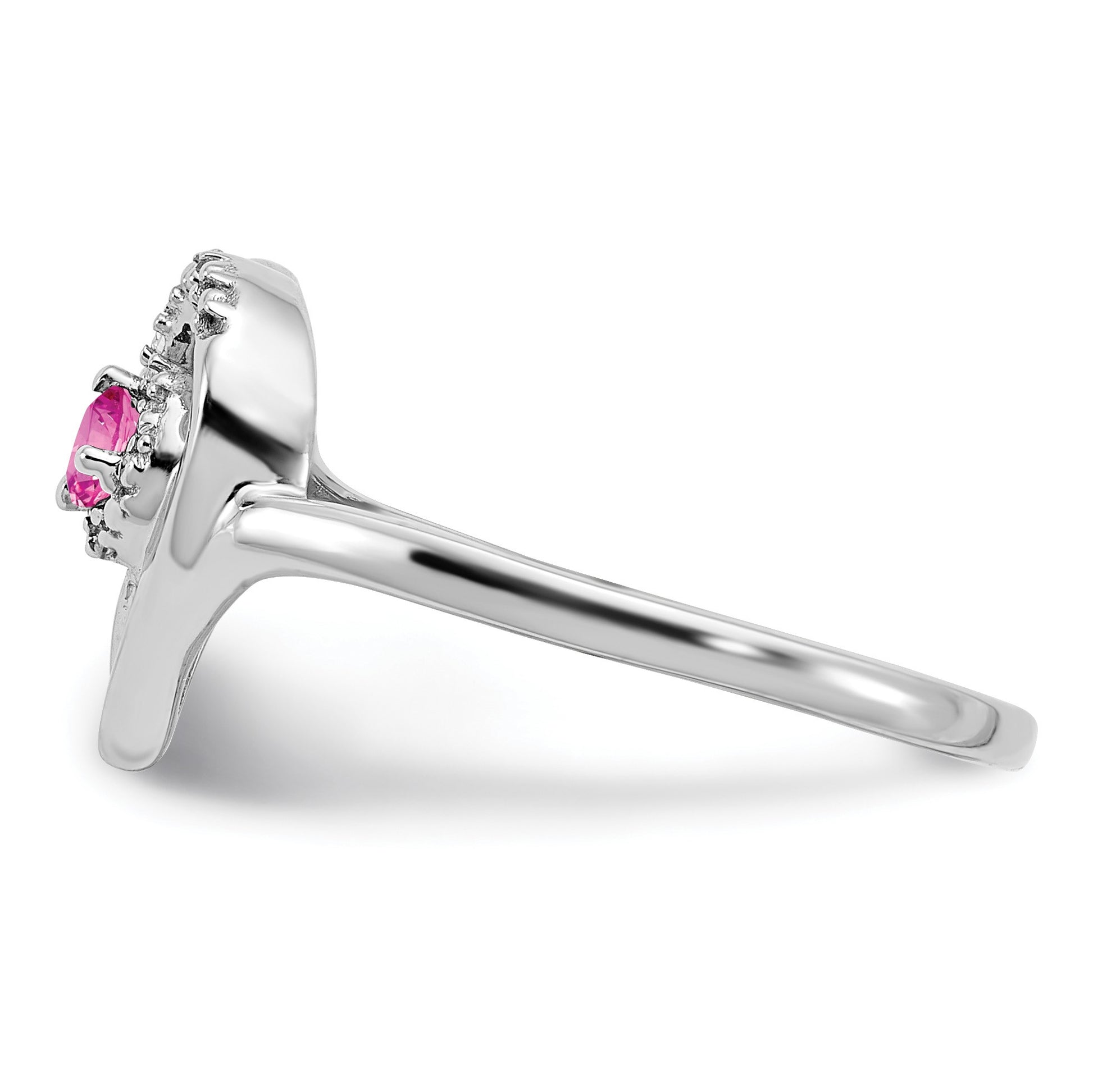 14k White Gold 2.8mm Round Lab-Created Pink Sapphire and Diamond Heart Ring