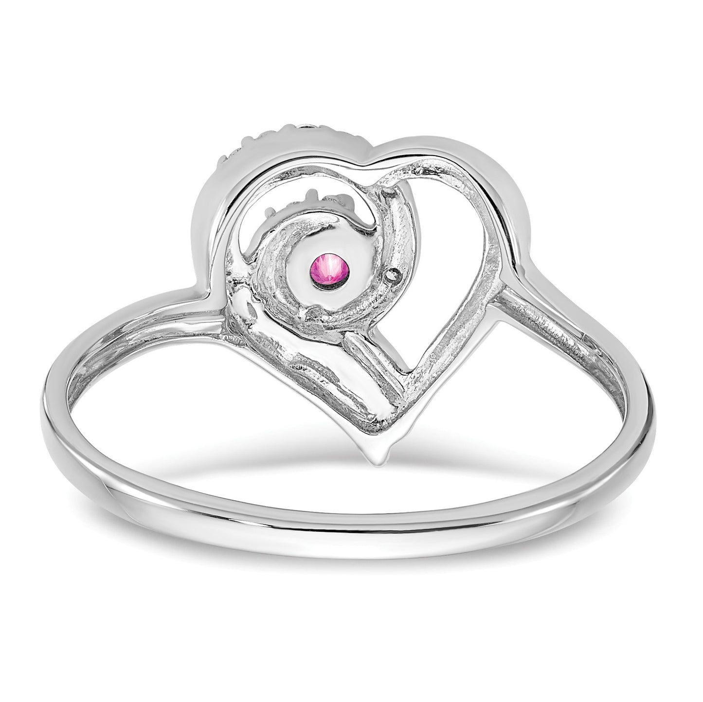14k White Gold 2.8mm Round Lab-Created Pink Sapphire and Diamond Heart Ring