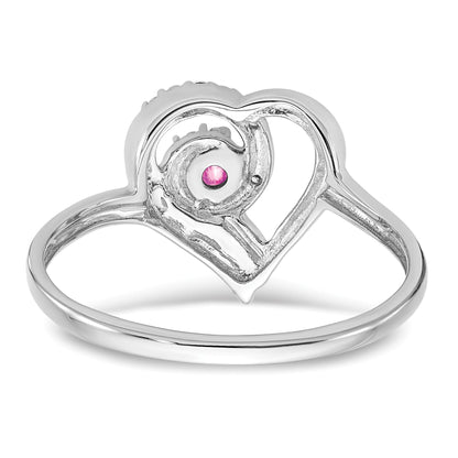 14k White Gold 2.8mm Round Lab-Created Pink Sapphire and Diamond Heart Ring