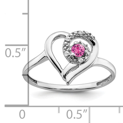 14k White Gold 2.8mm Round Lab-Created Pink Sapphire and Diamond Heart Ring