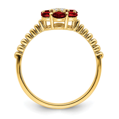 14k Garnet and Diamond Floral Ring