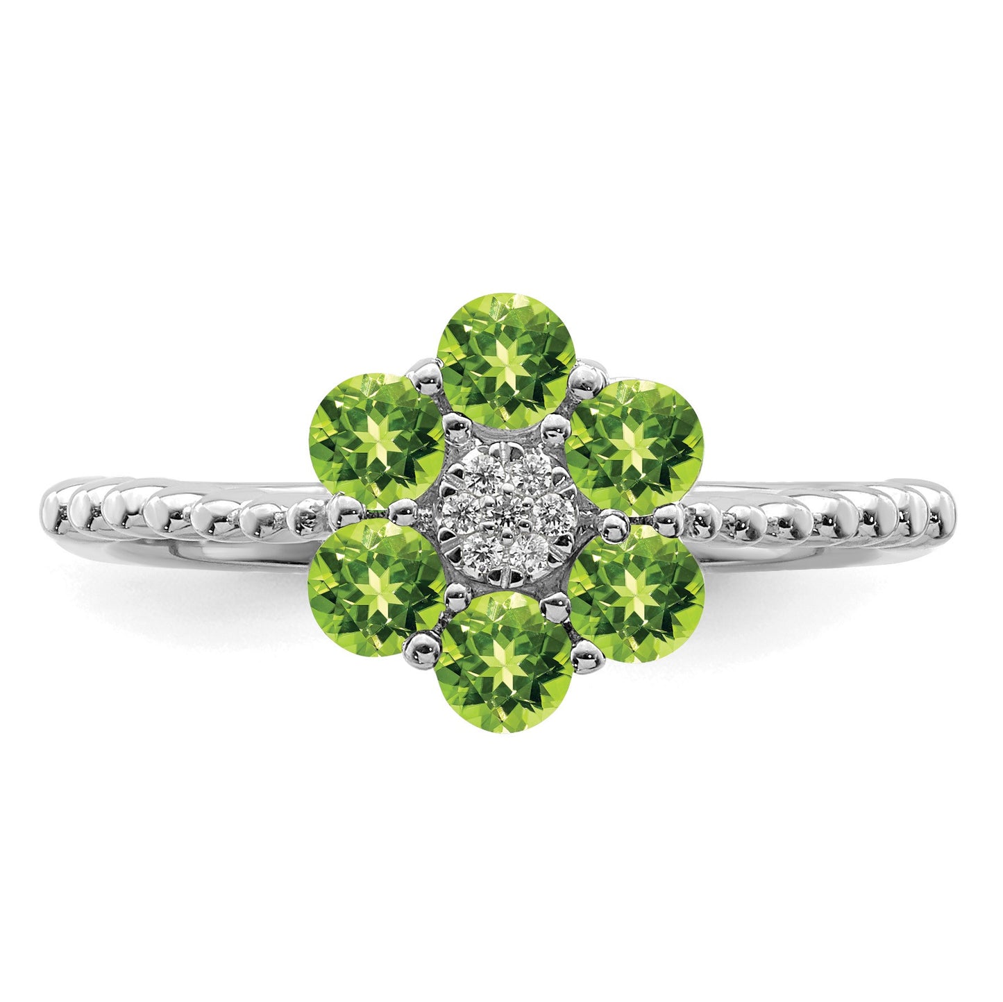 14k White Gold Peridot and Diamond Floral Ring
