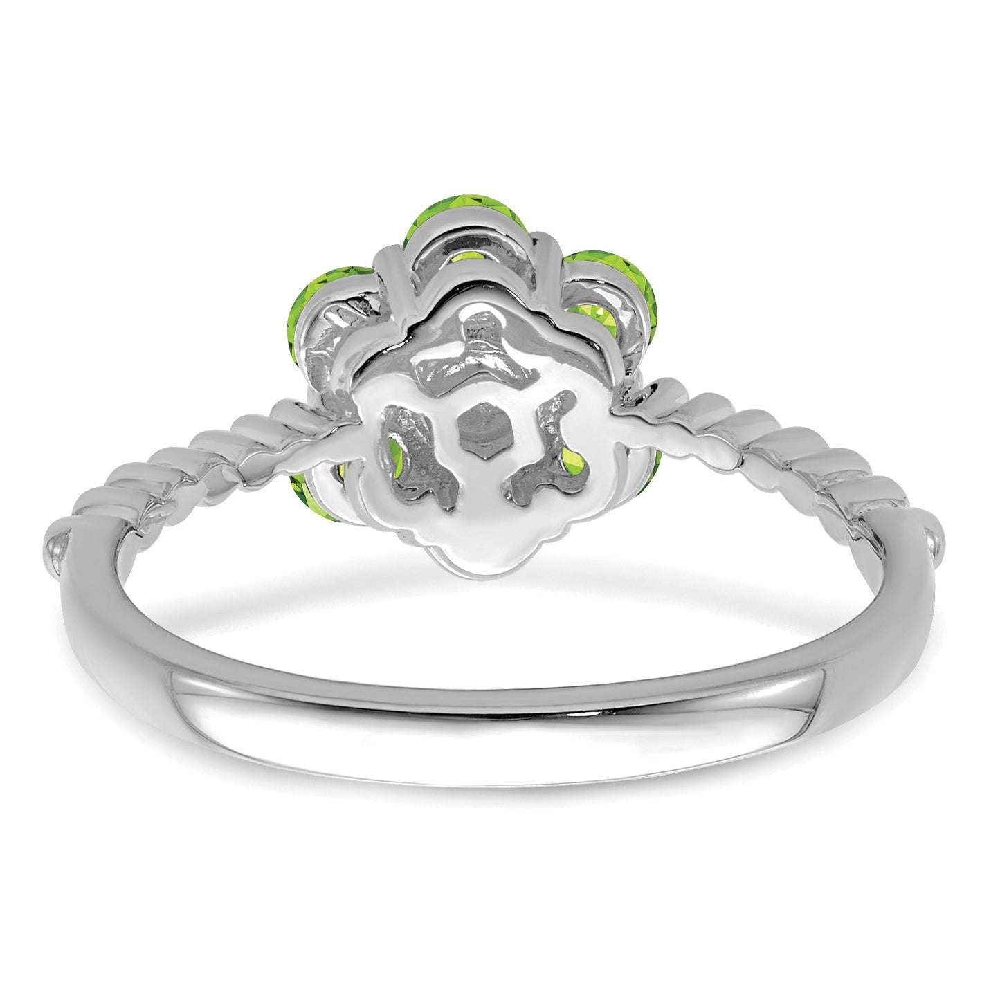 14k White Gold Peridot and Diamond Floral Ring