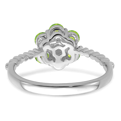 14k White Gold Peridot and Diamond Floral Ring