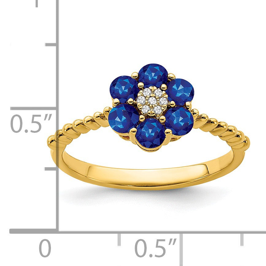 14k Blue Sapphire and Diamond Floral Ring