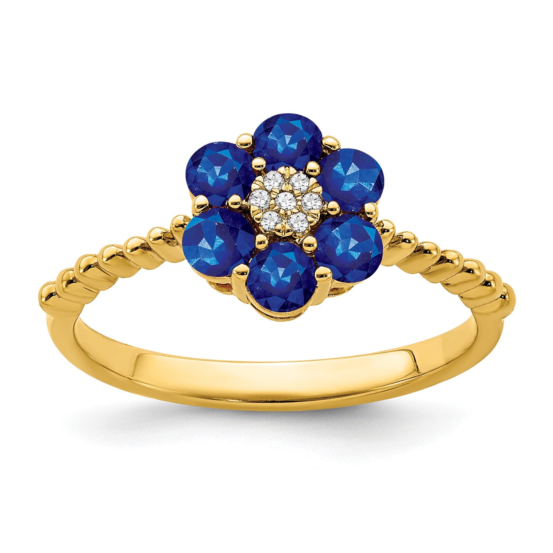 14k Blue Sapphire and Diamond Floral Ring