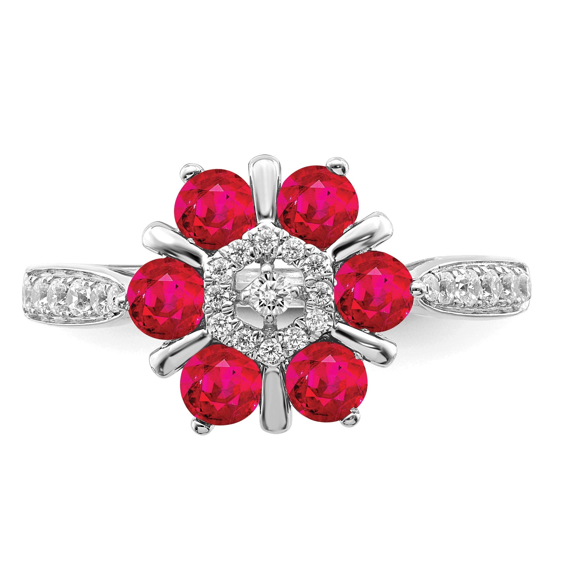 14k White Gold Ruby and Diamond Floral Ring