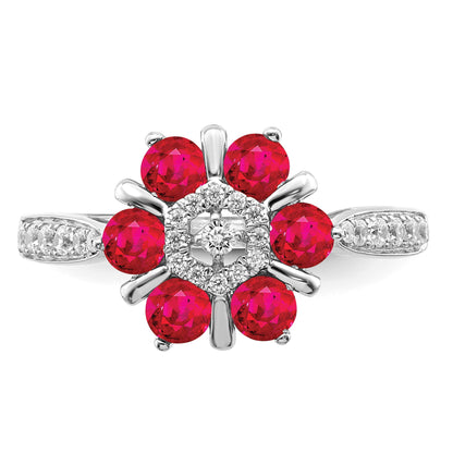 14k White Gold Ruby and Diamond Floral Ring