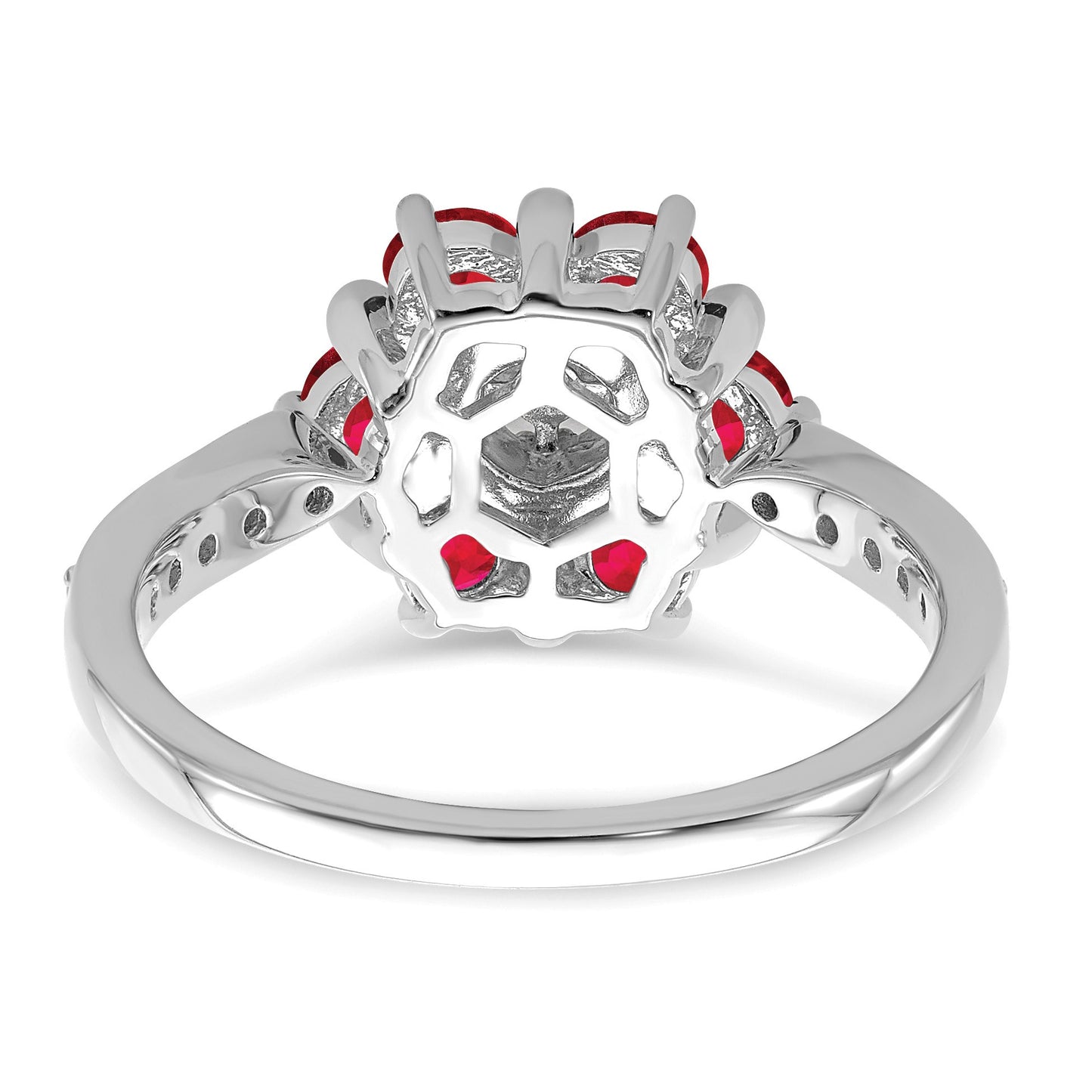 14k White Gold Ruby and Diamond Floral Ring