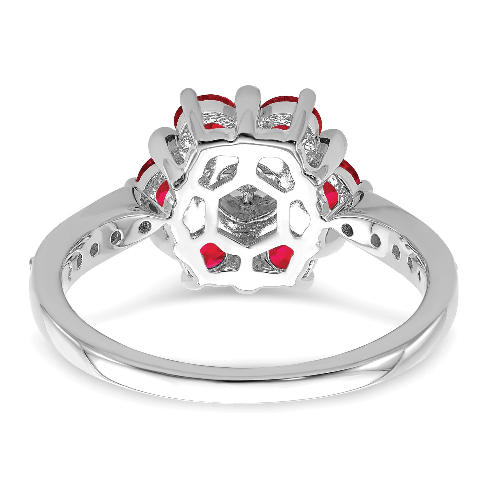 14k White Gold Ruby and Diamond Floral Ring