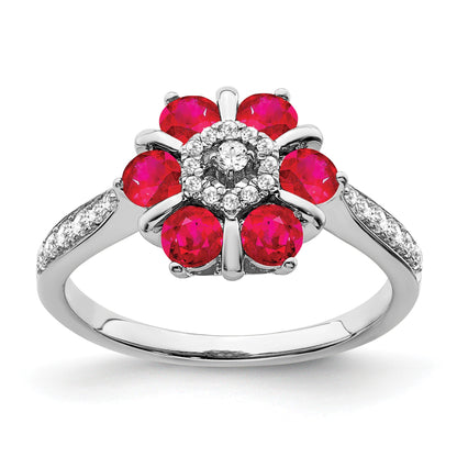 14k White Gold Ruby and Diamond Floral Ring
