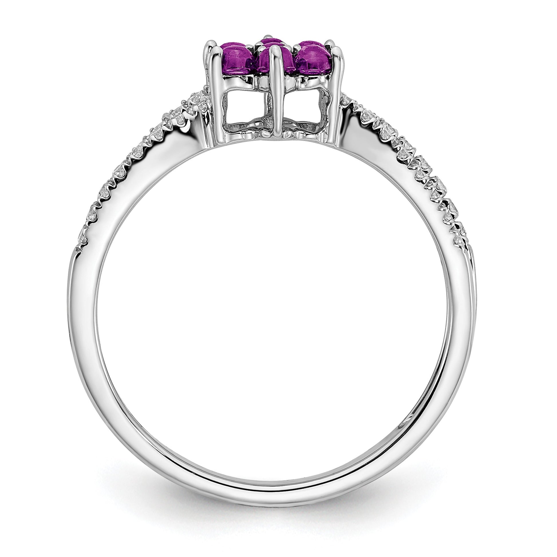 14k White Gold Amethyst and 1/5 carat Diamond Floral Ring