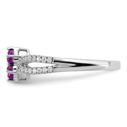 14k White Gold Amethyst and 1/5 carat Diamond Floral Ring