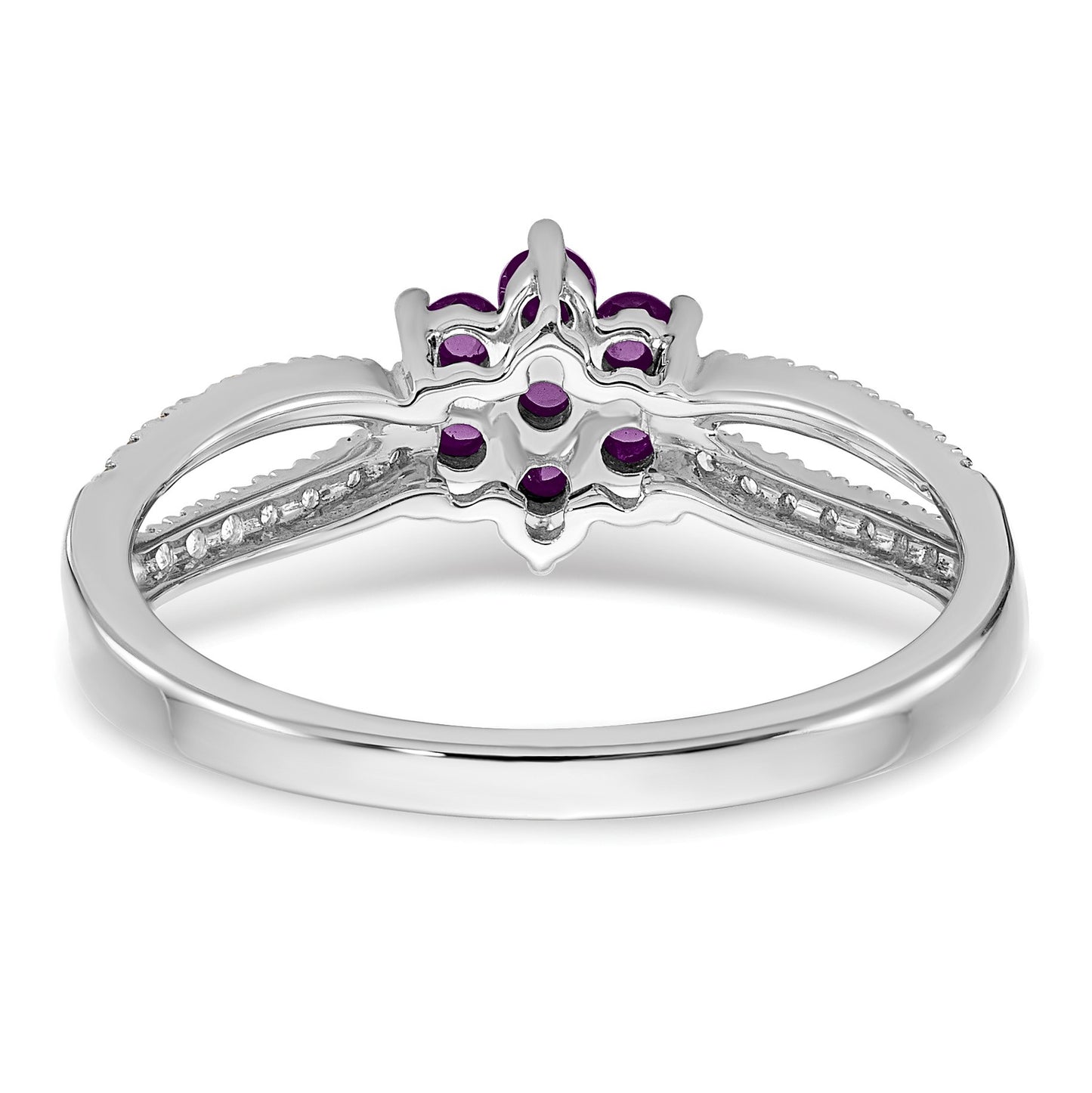 14k White Gold Amethyst and 1/5 carat Diamond Floral Ring