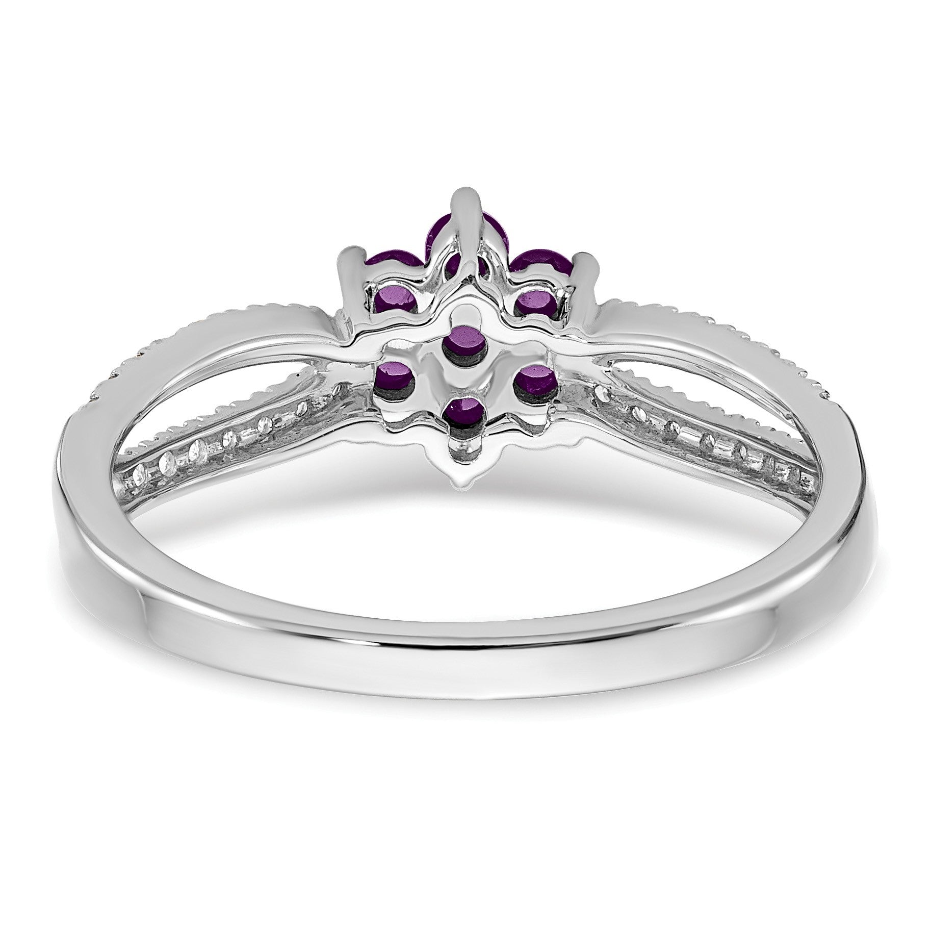 14k White Gold Amethyst and 1/5 carat Diamond Floral Ring