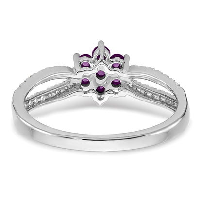 14k White Gold Amethyst and 1/5 carat Diamond Floral Ring