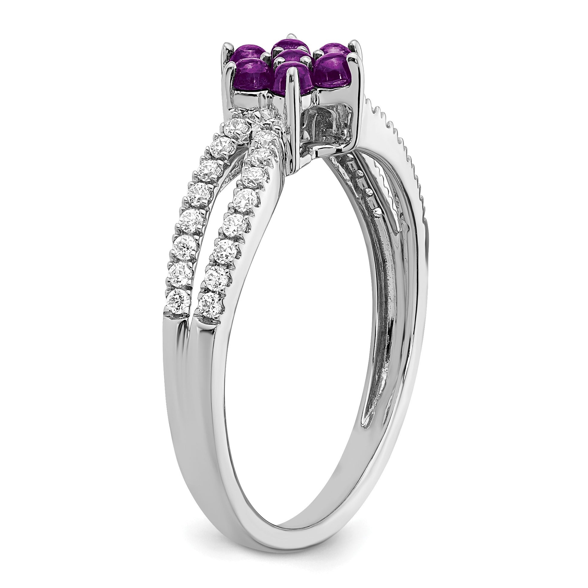 14k White Gold Amethyst and 1/5 carat Diamond Floral Ring