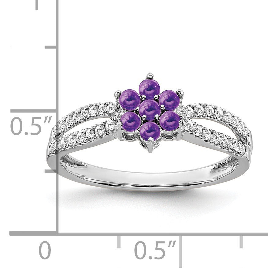 14k White Gold Amethyst and 1/5 carat Diamond Floral Ring