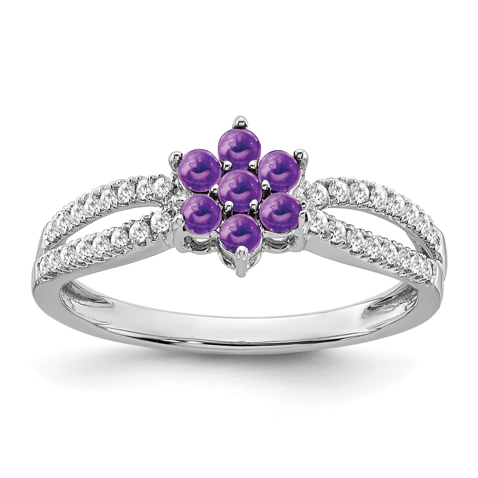 14k White Gold Amethyst and 1/5 carat Diamond Floral Ring