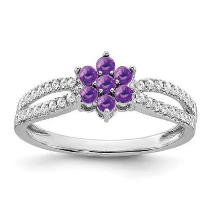 14k White Gold Amethyst and 1/5 carat Diamond Floral Ring