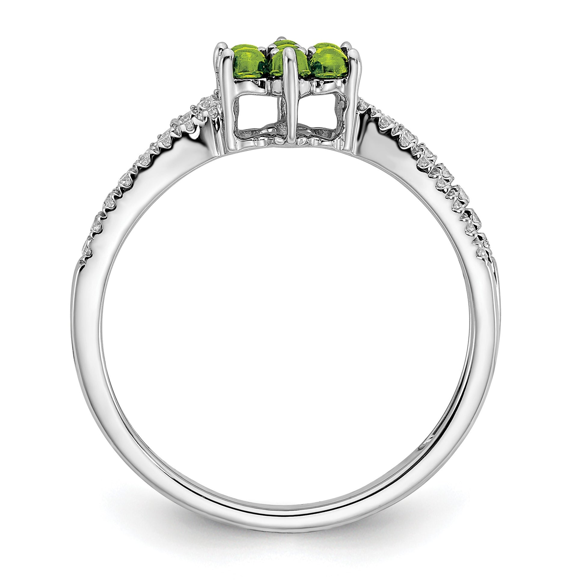 14k White Gold Peridot Cabochon and 1/5 carat Diamond Floral Ring