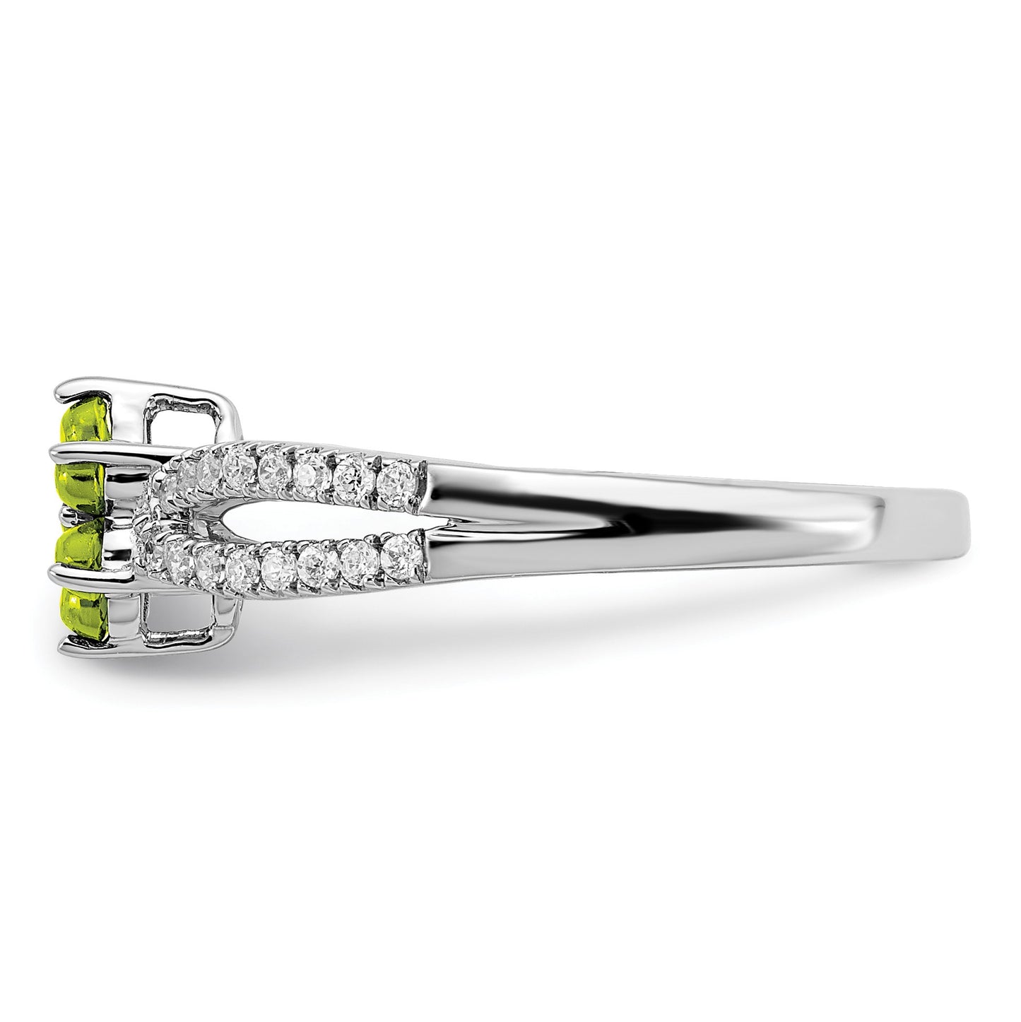 14k White Gold Peridot Cabochon and 1/5 carat Diamond Floral Ring