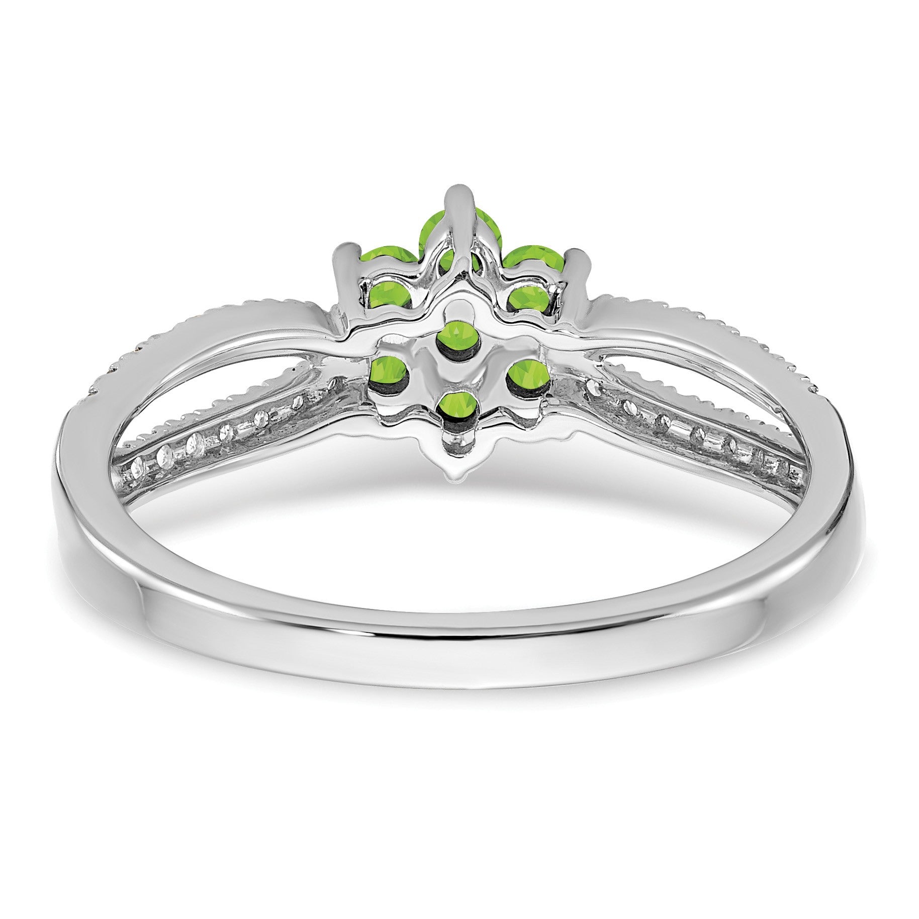 14k White Gold Peridot Cabochon and 1/5 carat Diamond Floral Ring