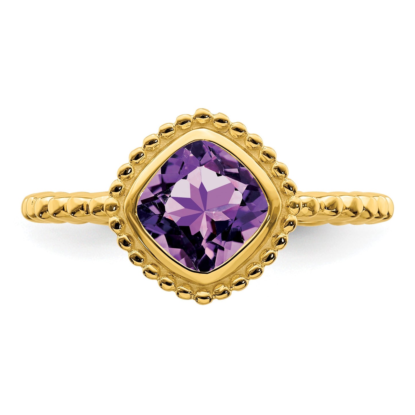 14k 6.5mm Cushion Amethyst Bezel Ring