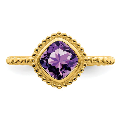 14k 6.5mm Cushion Amethyst Bezel Ring