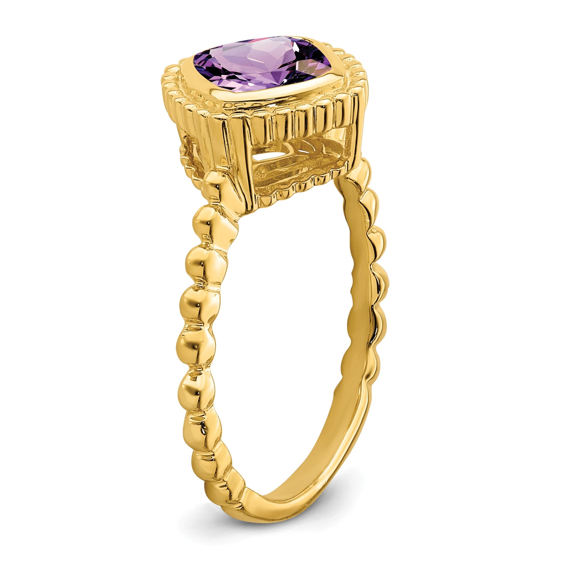14k 6.5mm Cushion Amethyst Bezel Ring