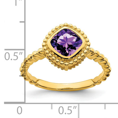 14k 6.5mm Cushion Amethyst Bezel Ring